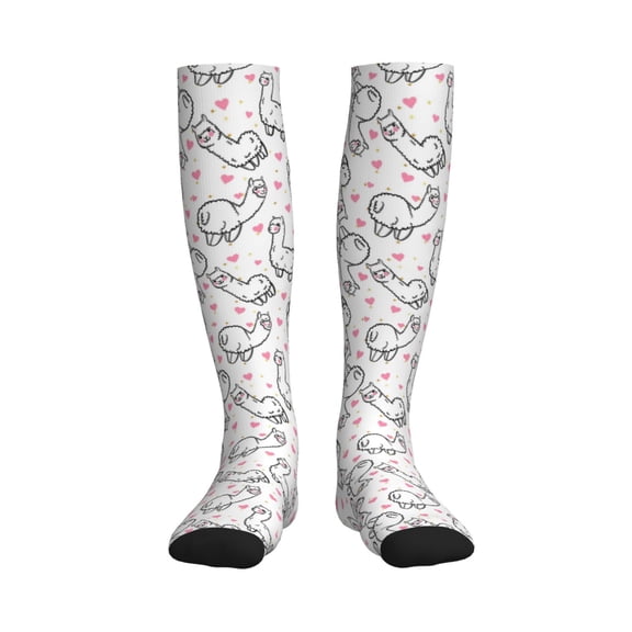 Picia Alpacas and Hearts Printed Sports Compression Socks - 15-20mmHg Graduated Compression, High-Performance Soft and Breathable Socks for Men and Women