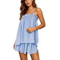 thumbnail image 4 of qolati Gingham Pajams Sets for Women Two Piece Set Sleeveless Peplum Tank Tops and Plaid Shorts Pajama Set Sleepwear Y2k Summer Outfits Light Blue L, 4 of 8