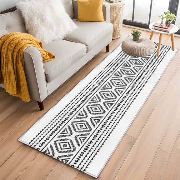 Black Boho Kitchen Runner Rug 2x6 Washable Runners for Hallway Non Slip Vintage Southwestern Geometric Stripes Large Area Rug Indoor Floor Carpet for Bathroom Laundry Entryway Bedroom Living Room