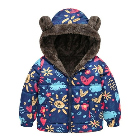

POIUYTR Toddler Boys Girls Warm Windbreaker Jacket Long Sleeve Winter Thicked Fleece Hoodie Coat Fashion Printed Zip-Up Bear Outerwear for Kids