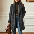 thumbnail image 2 of EANJE Women's Winter Notched Collar Plaid Wool Trench Coat Button Down Mid Long Overcoat Outerwear Gray XL, 2 of 5
