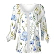 thumbnail image 4 of Dyegold Blouses For Women Dressy Casual 3/4 Flare Sleeve Lace Trim V Neck Floral Print Vintage Tunic Tops Loose Fit Shirts, 4 of 5