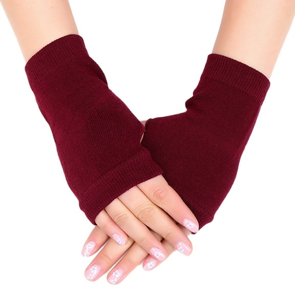 Winter Half Finger Gloves Knitted Fingerless Mittens wth Thumb Hole Warm Stretchy Short Hand Warmer for Men and Women