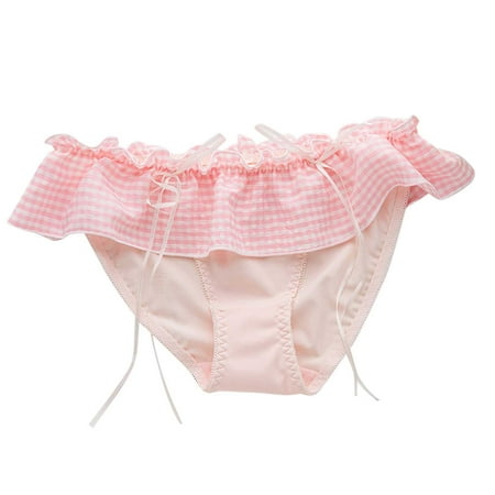 

Yuelianxi Women Cute Plaid Lace Bow Briefs Low Waist Ladies Panties Underwear
