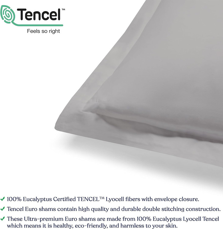 Delara Eucalyptus Tencel Lyocell Euro Pillow Shams 26"x26", Set of 2, Cooling, Silky Soft, Moisture-Wicking, Breathable, Dove