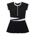 thumbnail image 6 of Girls Short Sleeve One Piece Swimsuit Color Block Zipper Front Rash Guard Sun Protection Athletic Bathing Suit Kids Black, 6 of 9