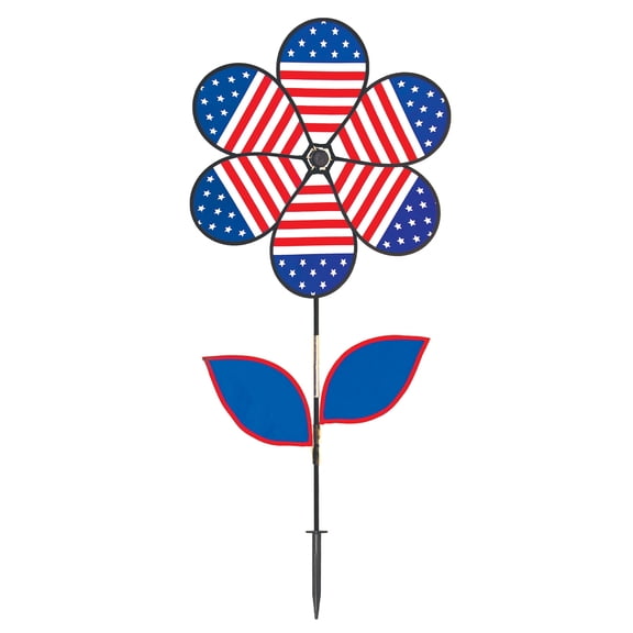 In the Breeze 2778 — Patriotic Flower Spinner, 19" Garden Wind Spinner Decoration, Stars & Stripes