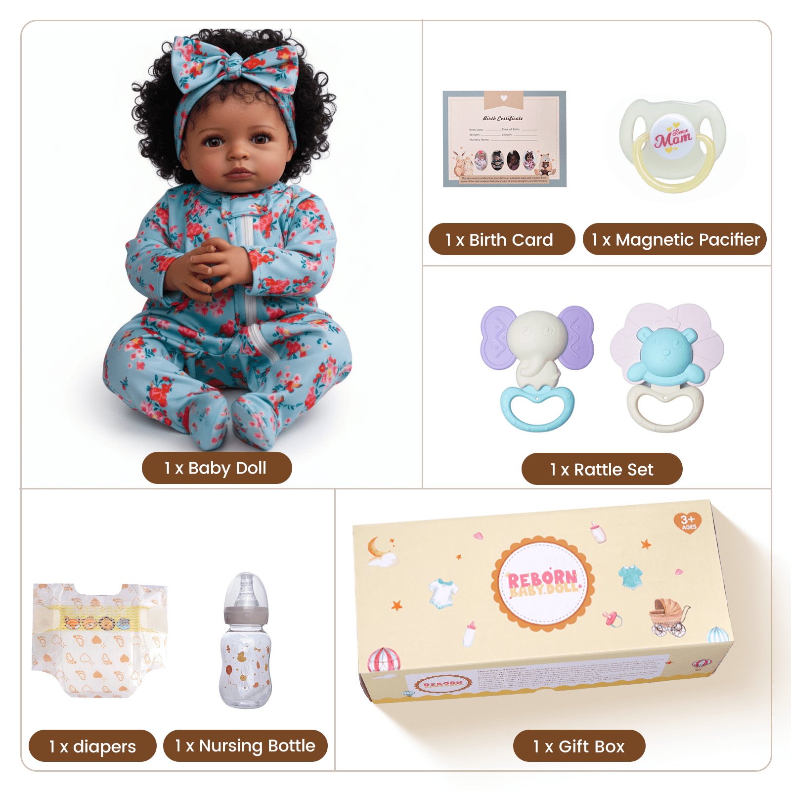 RSG 20 Inch Lifelike Reborn Baby Dolls Black Girl，Soft Body Handmade Real Life Baby Dolls with Clothes and Toy Gift for Kids Age 3+