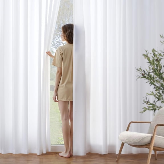 White Privacy Sheer Curtains That Let Light in 84 Inches Long Non-See-Through Semi Filtering Window Curtain Drapes for Living Room Bedroom 2 Panels Set 42 X
