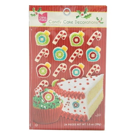 Cake Mate Candy Cake Decorations (24 pieces, Candy Canes and Ornaments) pack 86 pcs 