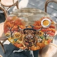 thumbnail image 2 of Orange Pumpkin Fall Round Tablecloth, Fitted Table Cover with Elastic for 36"-44" Round Tables, Cattle Thanksgiving Checkered Farmhouse Wooden Table Cloth Outdoor Dinning Party Waterproof Tablecloths, 2 of 7