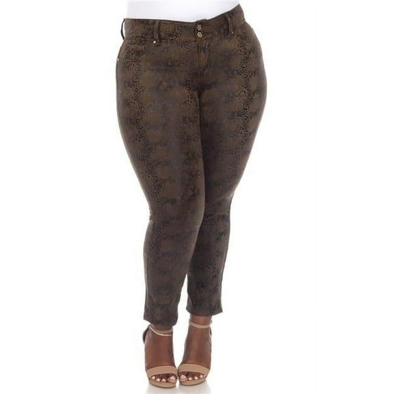 PS518-11-18 Plus Size Faux Suede Snake Print Pants, Brown - Size 18