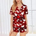 thumbnail image 3 of WMTBSRSW Womens Pajama Sets Button Down Pjs 2 Piece Short Sleeve Sleepwear with Shorts Soft Loungewear Valentine's Day Gifts for Her Wine XXL, 3 of 7
