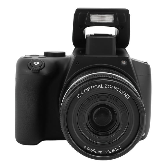 Digital Video Camera, 12x Digital Zoom Flip Out 3 Inch IPS Screen Image Stabilization Webcam 4K 72MP HD Micro SLR Camera with Telescopic Lens for Travel