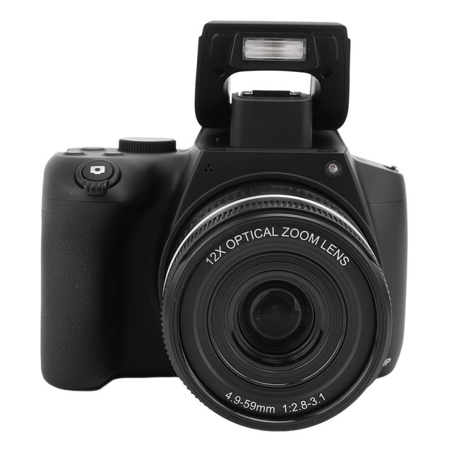 Digital Video Camera, 12x Digital Zoom Flip Out 3 Inch IPS Screen Image Stabilization Webcam 4K 72MP HD Micro SLR Camera with Telescopic Lens for Travel