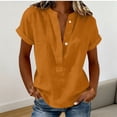 thumbnail image 2 of Wensltd Women Cotton Linen Shirts Solid Color Short Sleeve V Neck Basic Tops Casual Lightweight for Daily Wear, 2 of 6