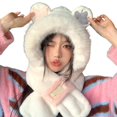 thumbnail image 1 of MIASHUI Hat for Women Winter Warm Thick Scarf Connected Two-Piece Set Ear Protection Hat Cold Protection Scarf White, 1 of 3