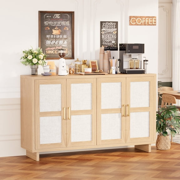 BUPPLEE Modern Fluted 2-Door Sideboard Buffet Storage Cabinet with Adjustable Shelves for Dining Room, Kitchen, Living Room & Office
