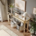 thumbnail image 5 of Atumcto Mirror Console Table with Vintage Wood Grain Carving, Elegant Entryway Sofa Table for Living Room, 5 of 10