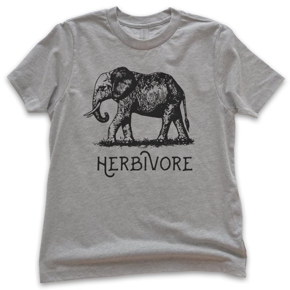 Kids Herbivore Elephant Shirt, Youth Kids Boy Girl T-Shirt, Herbivore Shirt, Vegan Veganism Shirt, Animal Shirt, Dark Heather Gray, Medium