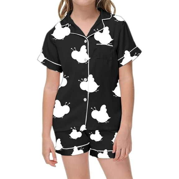 LUOGENLI Girls Pajamas Size 14-42 Toddler Sleepwear Set Short Sleeve Pajamas for 2 3 Year Olds Comfortable Home Loungewear Girls Pajamas Size 10-17 Shorts Black Size 4-5 Years
