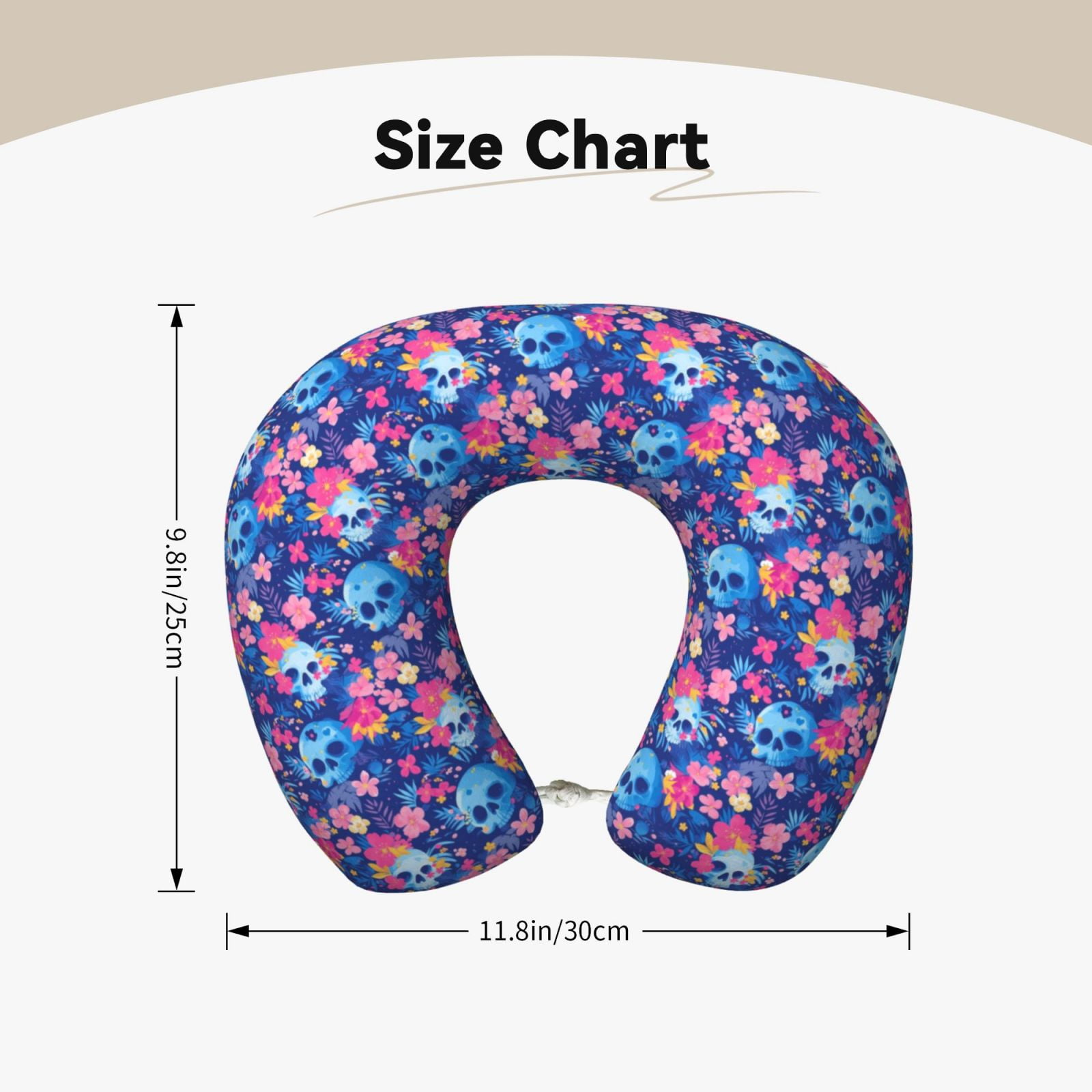 Xecao Blue Skull Flower Print Memory Foam Cervical Neck Pillow Versatile U-Shaped Pillows for Home,Office,Camping,Travelling,Soft Washable Cover