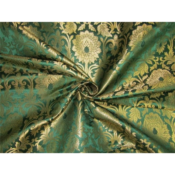 Brocade fabric emerald green x metallic gold color 44quot;wide