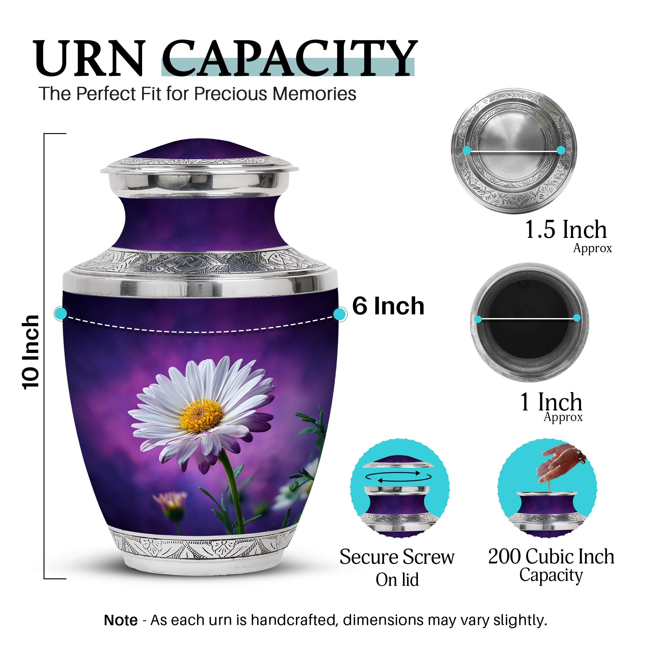 SABURIAL Daisy Urn - Small Urns For Ashes - Large Cremation For Adult Men & Women - Combo - 10 Inch Large With 3 Inch - Human Urns For Mom & Dad
