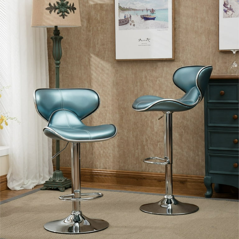 Roundhill Furniture Masaccio Bar Stool with Adjustable Height 360 Degree Swivel Silver Set of 2