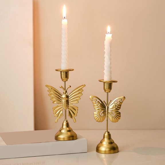 KGJQ Vintage Metal Candle Holder, Romantic Candlestick Dinner Table Centerpiece, Retro Aged Texture Decor for Wedding Party and Home Anniversary Decorations