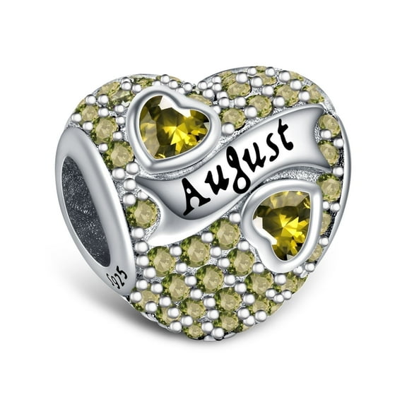 925 Sterling Silver Birthstone Paved Charms for Charm Bracelets & Necklaces Heart Bead Charms