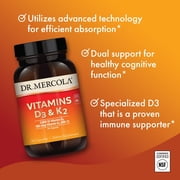 Dr. Mercola Vitamins D3 & K2 Dietary Supplement, 90 Servings (90 Capsules), Supports Heart Health, Immune Support, Non GMO, Soy Free, Gluten Free