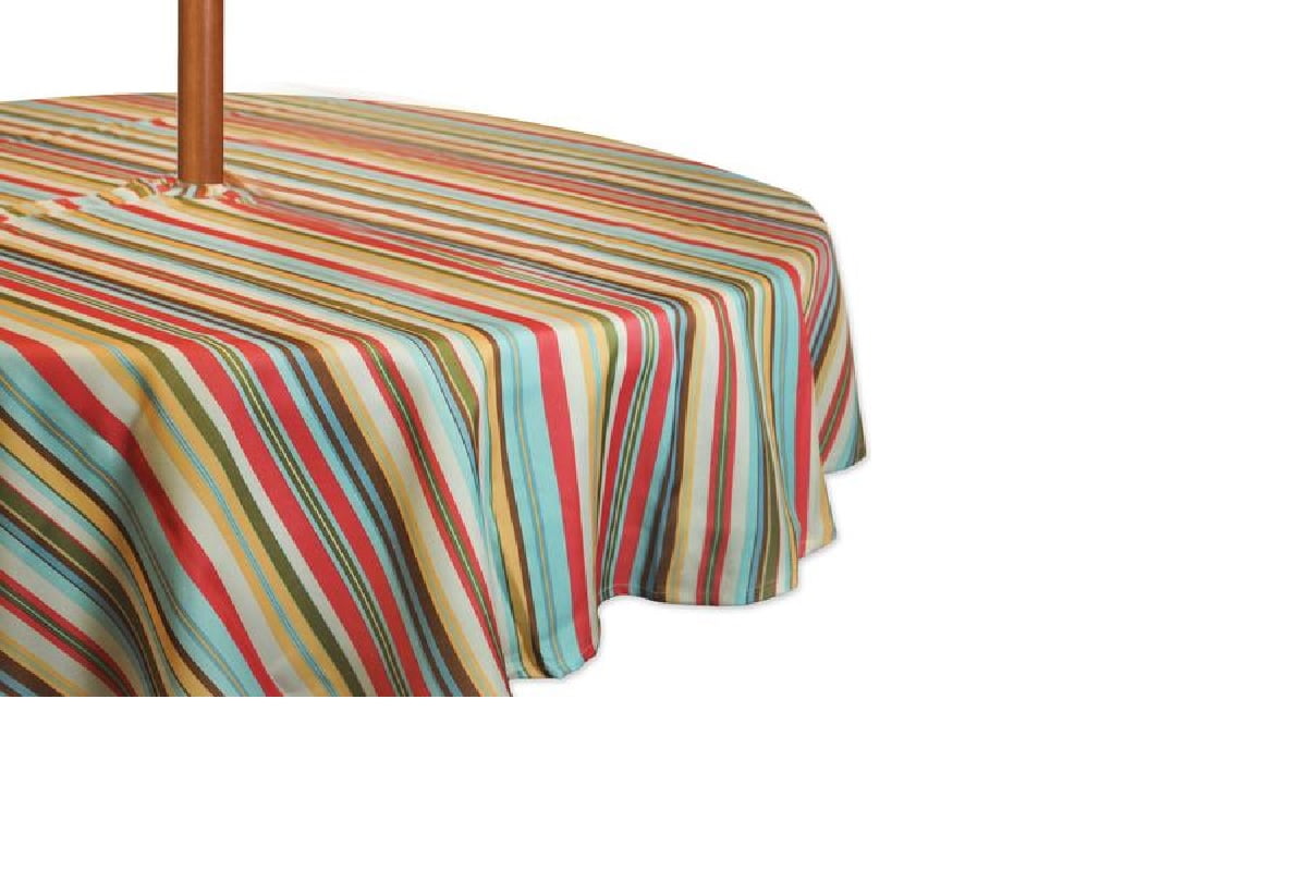 Colorful Striped Zippered Round Umbrella Tablecloth 60 Diameter