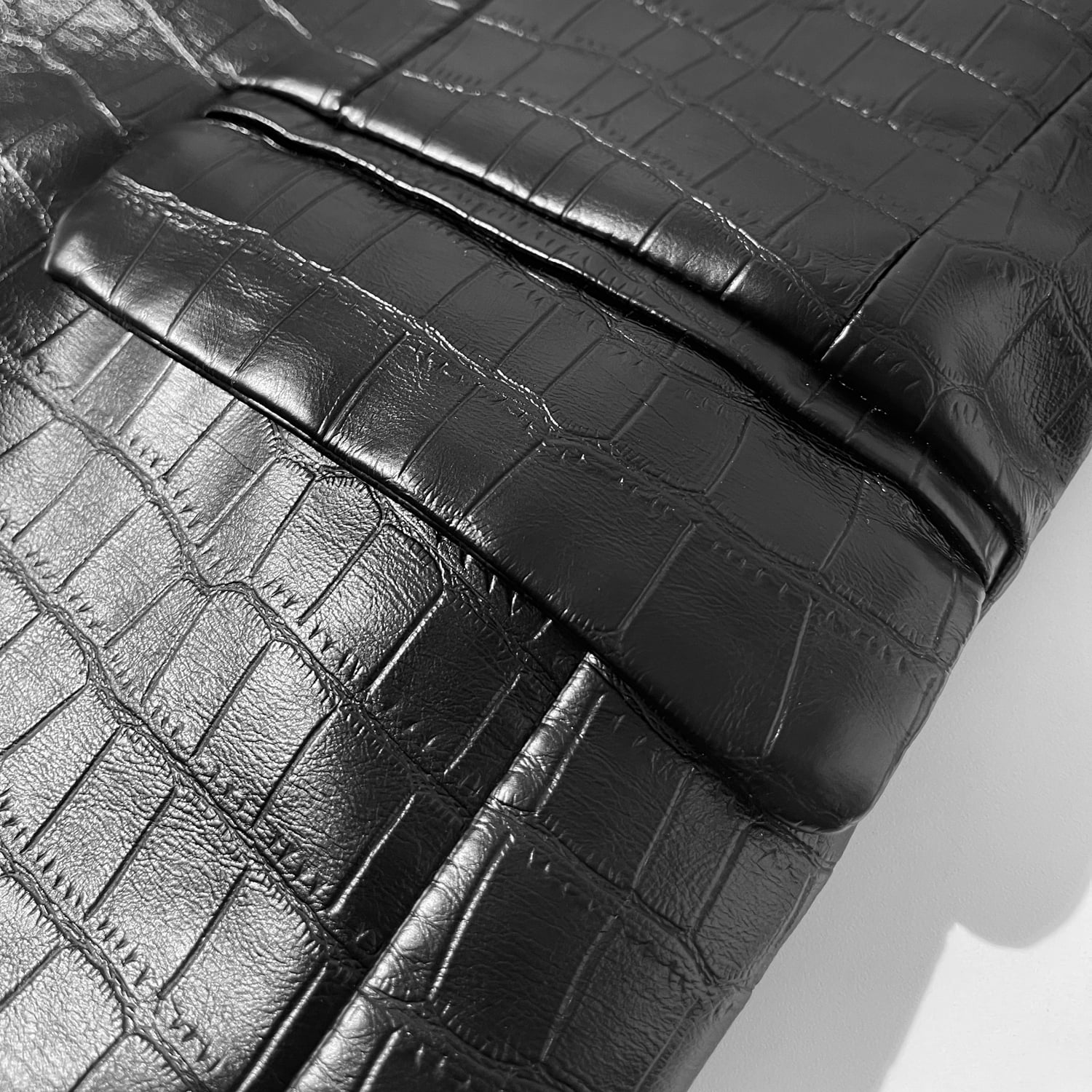 Men's Faux Leather Crocodile Pattern Jacket, Single Row Large Lapel Suit Style, Chest Pocket Decoration PU Leather Coat