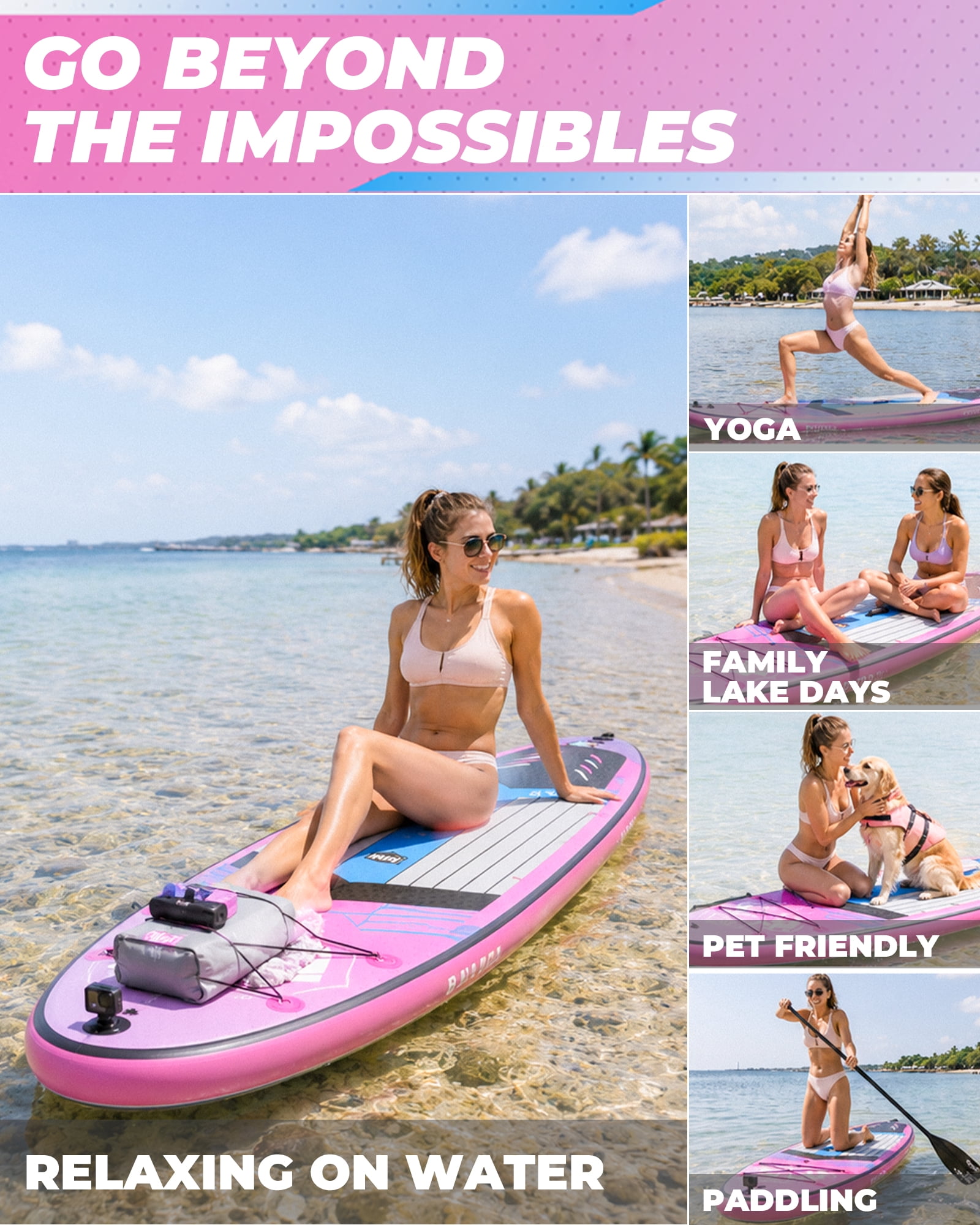 10'6" Inflatable Stand Up Paddle Board for Adults, Non-Slip EVA, Camera Mount, BLUSHDREAM