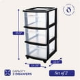 thumbnail image 4 of Homz Plastic 3-Drawer Medium Home Storage Container Tower w/Wheels (2 Pack), 4 of 12