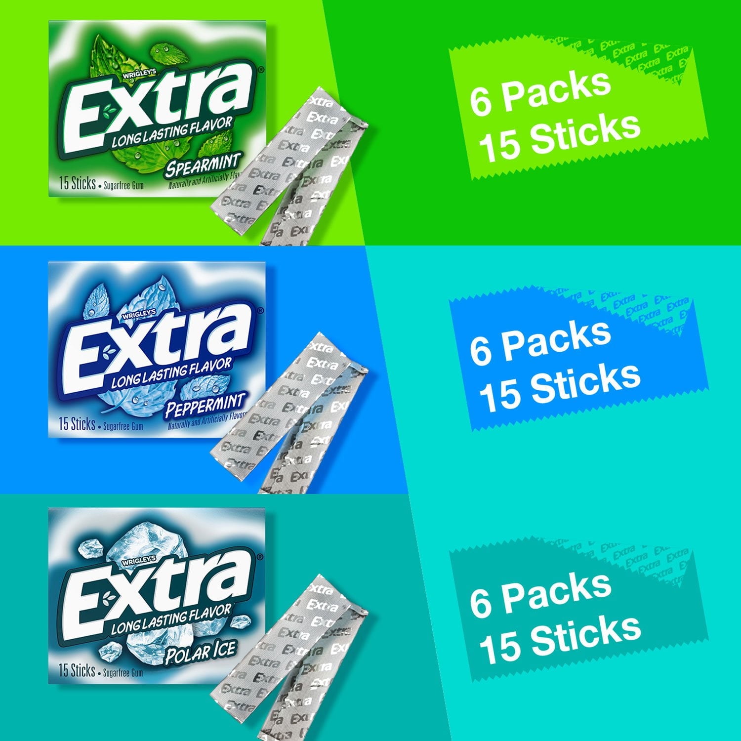 EXTRA Mint Sugar Free Chewing Gum Variety Pack, 15 Pieces per Pack, 18 Packs With White Bowl By OMA