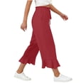 thumbnail image 4 of Hngshg Womens Capri Pants Summer Beach Vacation Ruffle Wide Leg Pants Loose Leisure Solid Color Drawstring Trousers with Pockets, 4 of 7