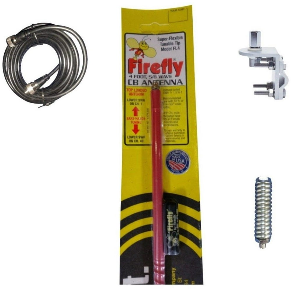 CB RADIO FIRESTIK FL4 R RED 4FT CB ANTENNA,DS 18FT RG8X COAX, SPRING