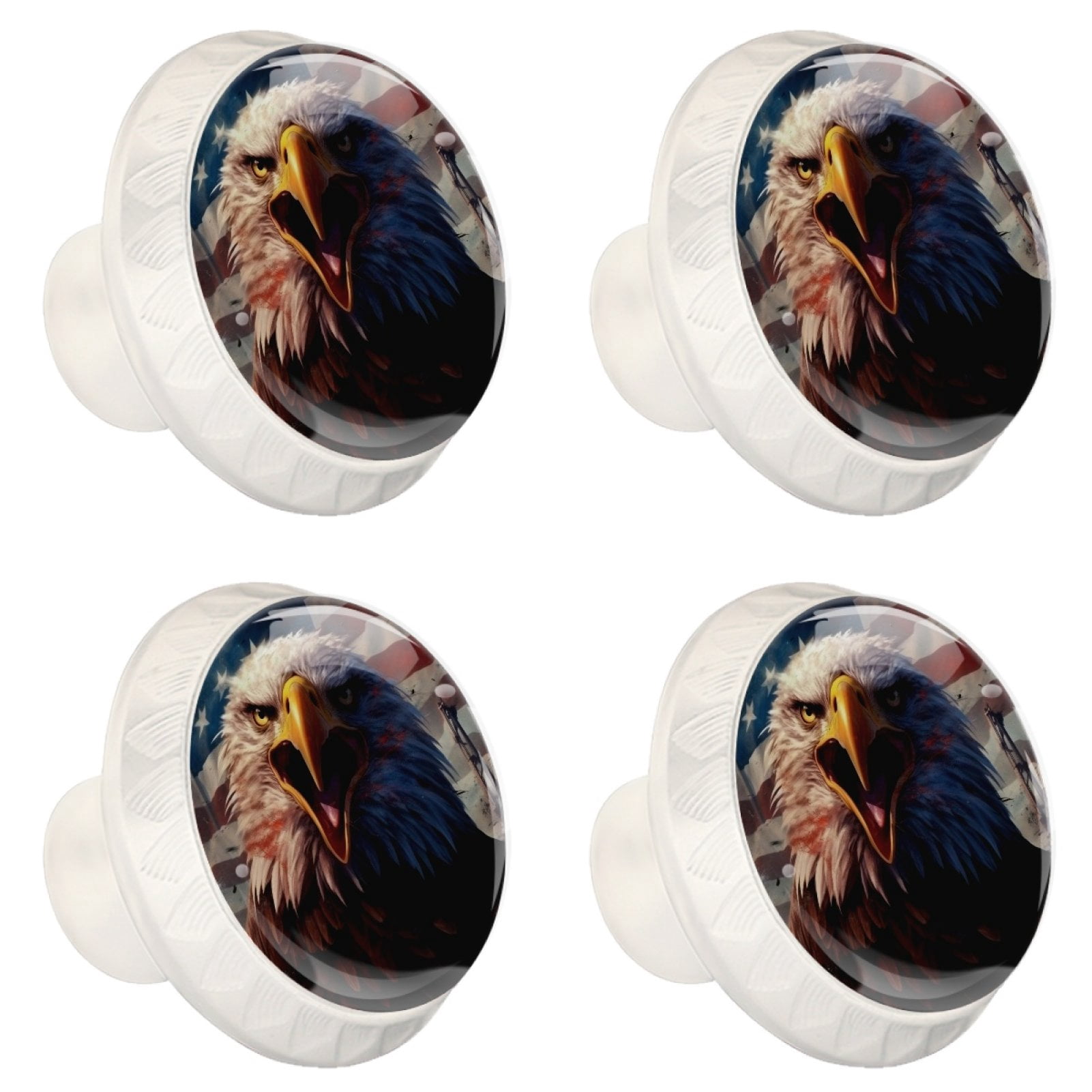 4 Pcs Eagle and American Flag Knobs for Kitchen Cabinet Cupboard Dresser Bookcase Drawer Pulls Handles Round Home Decor