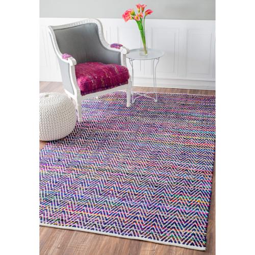 nuLOOM Handmade Flatweave Stiped Chevron Cotton Indigo Rug (8'6 x 11'6