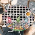 thumbnail image 2 of Easter Bunny Gnomes Round Tablecloth, Fitted Table Cover with Elastic for 55"-60" Round Tables, Spring Easter Eggs Floral Black Plaid Table Cloth Outdoor Indoor Dinning Party Waterproof Tablecloths, 2 of 7