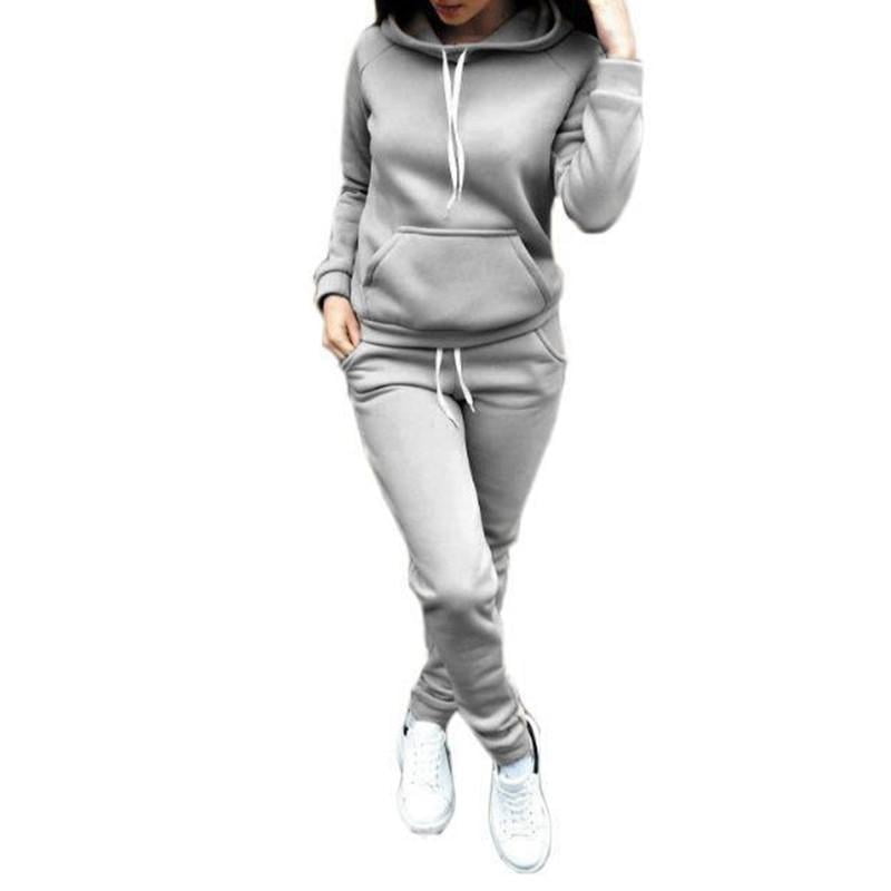 Women's Casual Solid Sweatsuit Set Long Sleeved Hoodie and Pants Sport ...