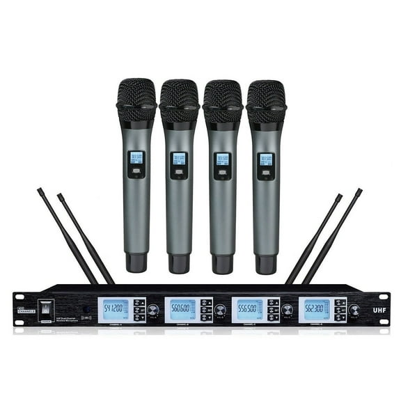 4-Channel UHF Handheld Wireless Microphone System, Metal Dynamic Microphone,for Karaoke Church Party