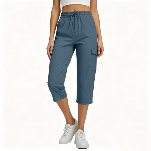 Noric Women's Summer Casual Cargo Capri Pants High Waisted with Pockets Lightweight Ladies Baggy Cargo Pants for Hiking