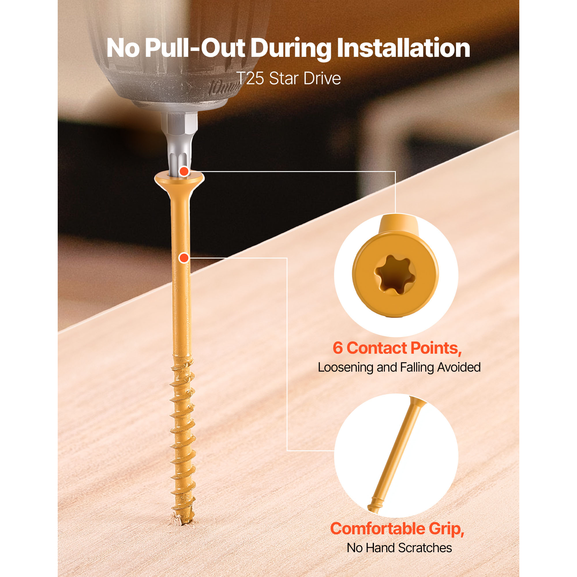 KFFKFF 350 PCS Wood Screws, #10 x 3-Inch, Rust-Resistant Coated Deck Screws with Torx/T25 Star Drive, Outdoor Screws with 2 Screw Connectors for Decking, Fencing, and Framing