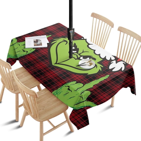 Outdoor Tablecloth with Umbrella Hole and Zipper,Rectangle Waterproof Reusable Table Cloth Decorative Fabric Washable Table Cover for Patio, Party, Picnic 60 X 84 Inch