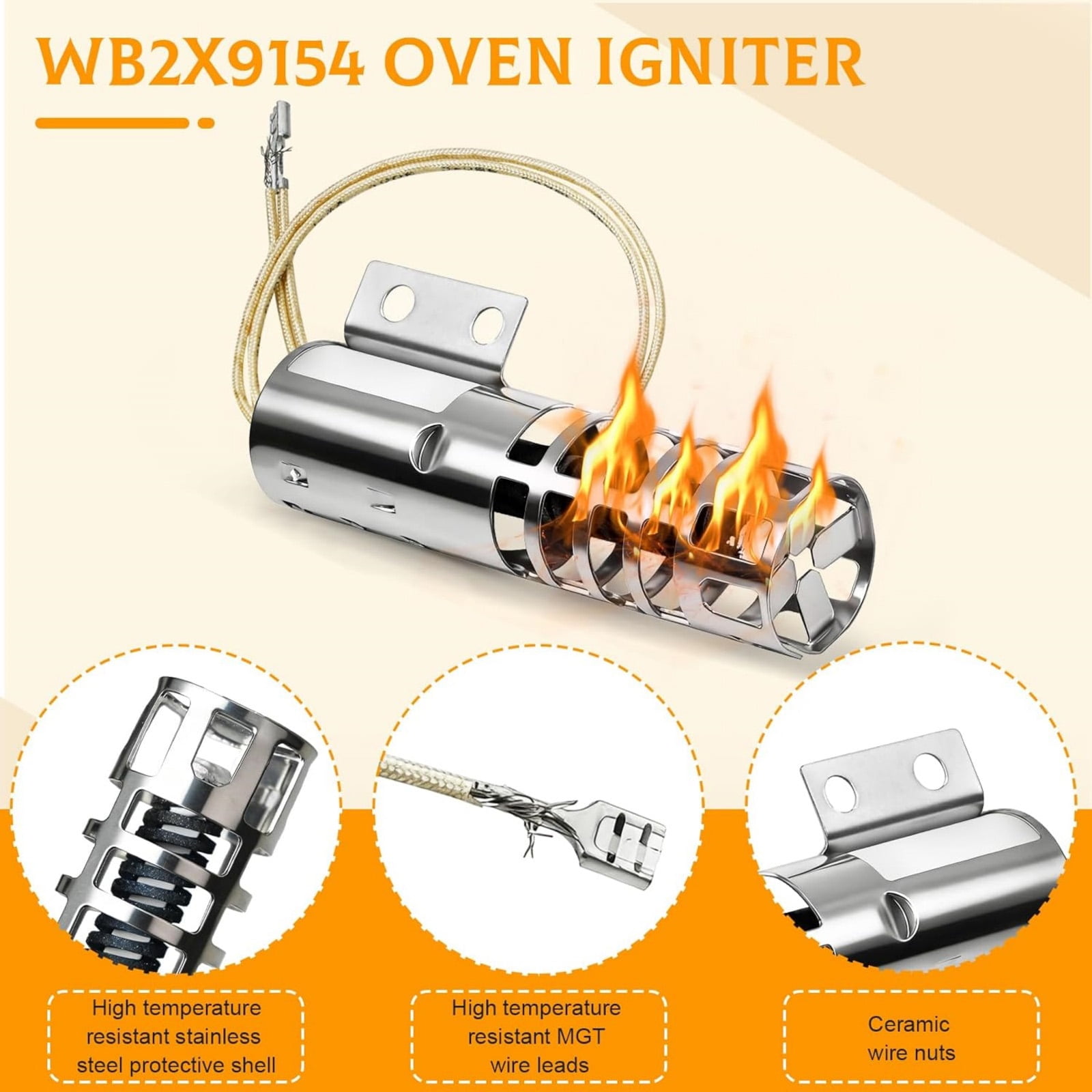 ARCADORA Oven Igniter Kit For GE Kenmore Hotpoint Metal Plastic OEM WB2X9154 WB13K10027 Direct Replacement Easy Install