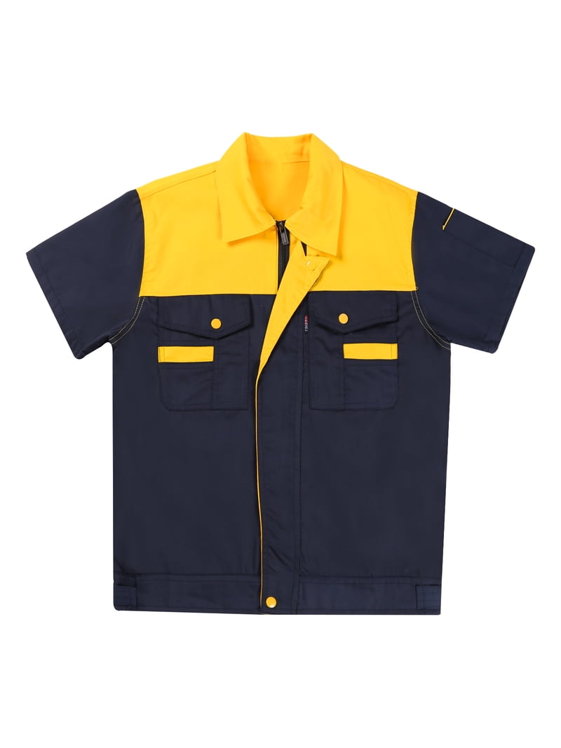 TiaoBug Mens Short Sleeve Basic Industrial Work Shirt Color Block