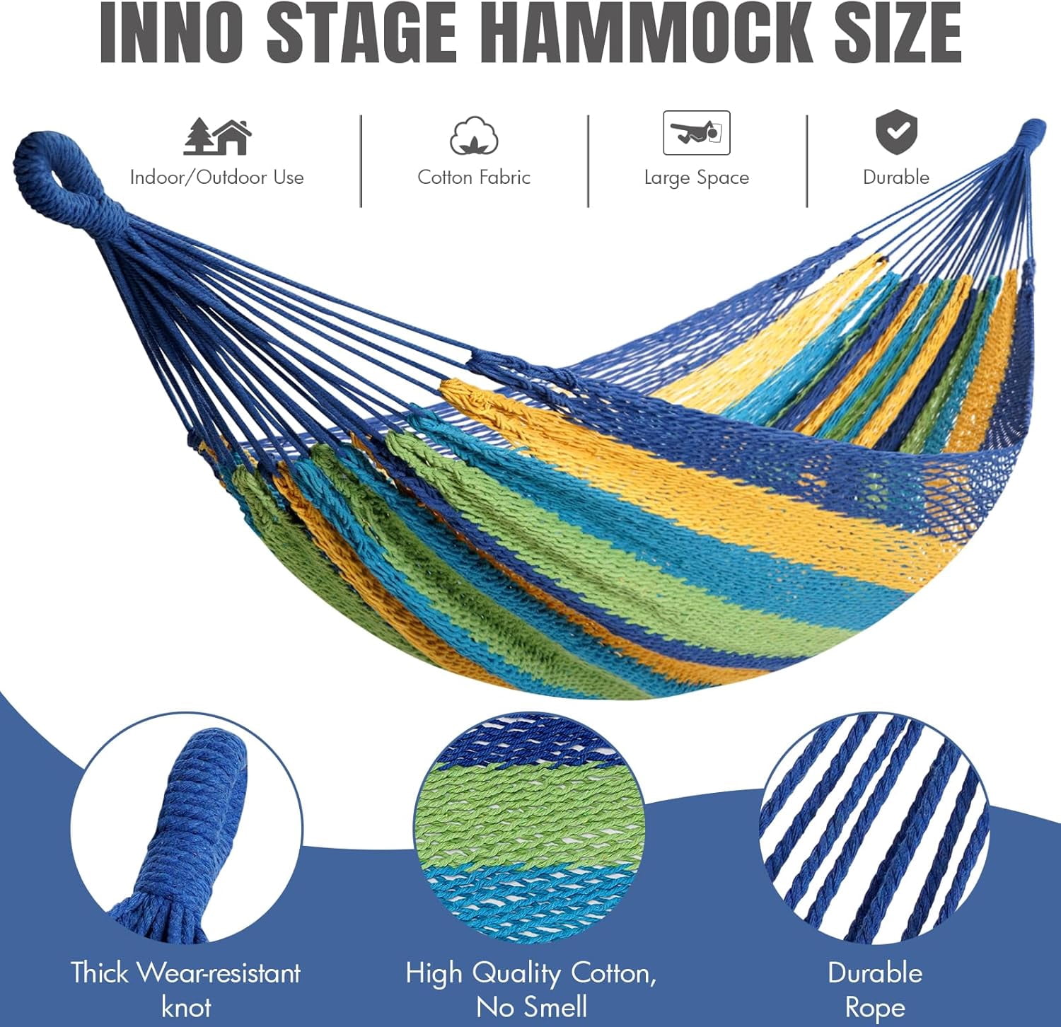 Handwoven Mayan Hammock - Portable Family Hammock with Carry Bag Matrimonial Size Multi-Color Handmade Hammock for Travel Camping Backyard, Porch, Outdoor or Indoor Use